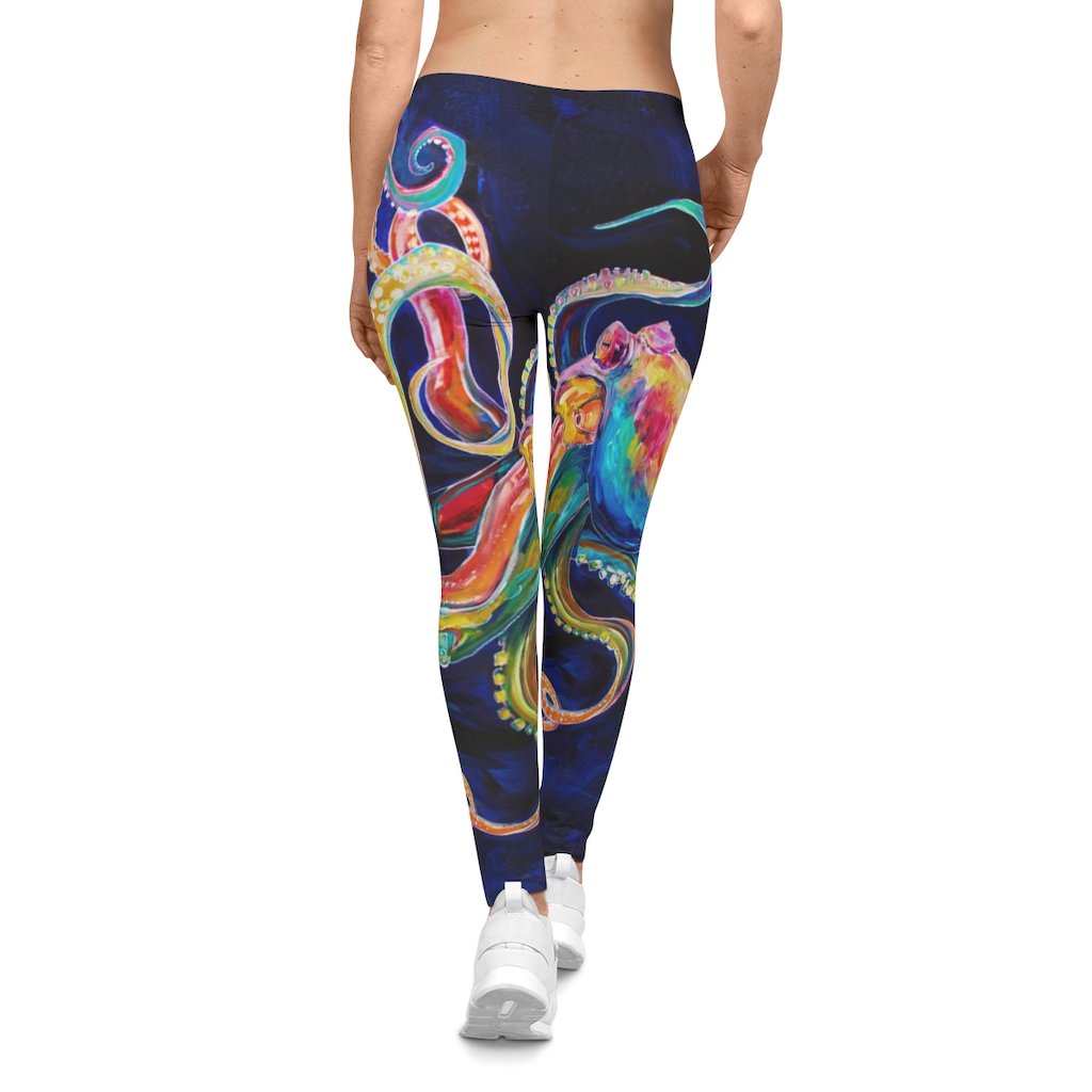 RAINBOW Octopus famous painting by Jen Callahan turned in Women's Casual  Leggings- YES Soft and Wonderful!